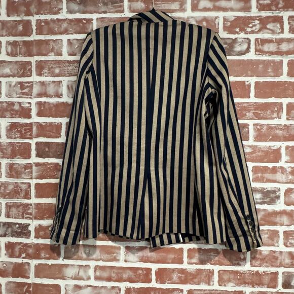 Jonathan Simkhai Structured Stripe Blazer Midnight Blue Khaki Size 6 - Picture 2 of 9